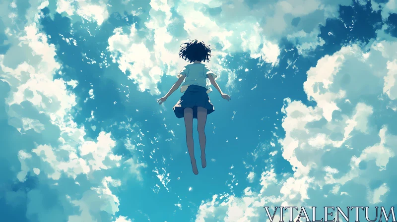 Dreamlike Scene of a Floating Anime Figure AI Image