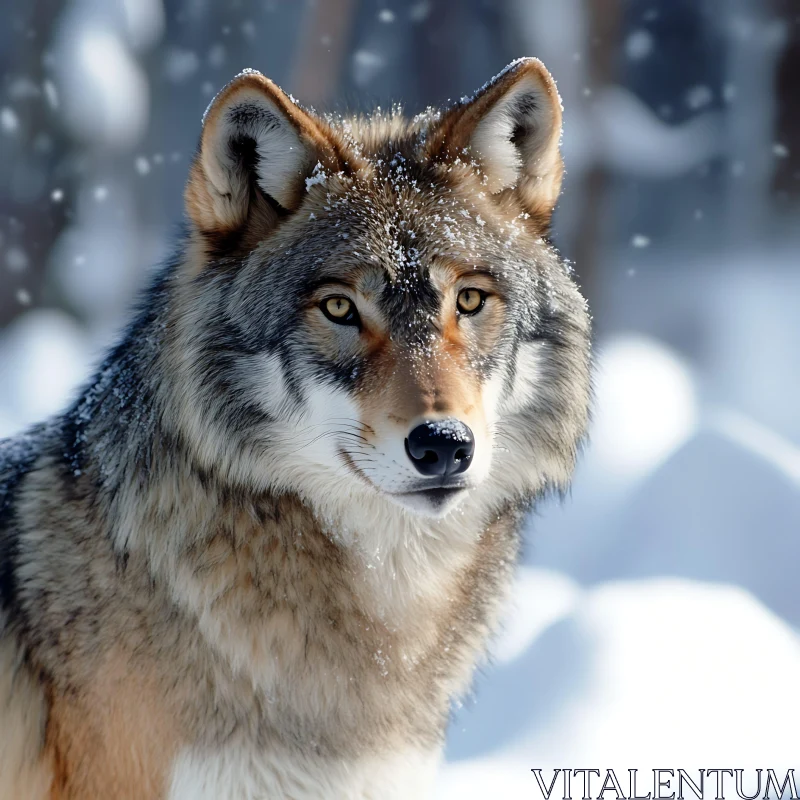 AI ART Lone Wolf in Snowy Landscape