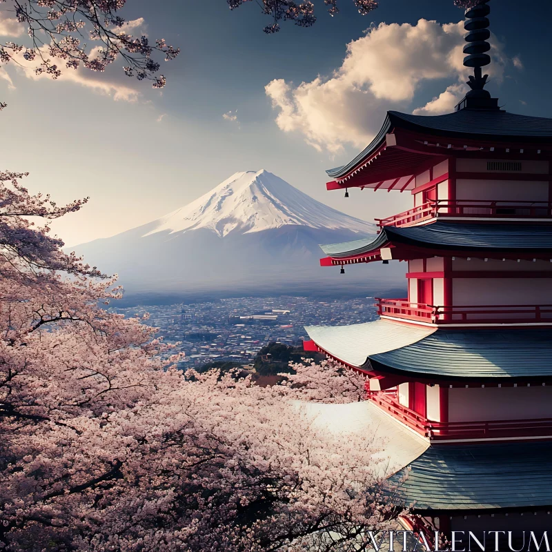 Pagoda View of Mount Fuji AI Image