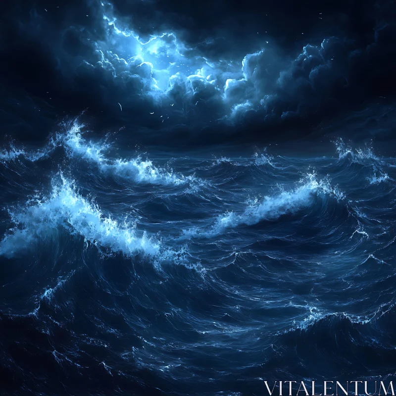 Turbulent Sea with Dark Overcast AI Image