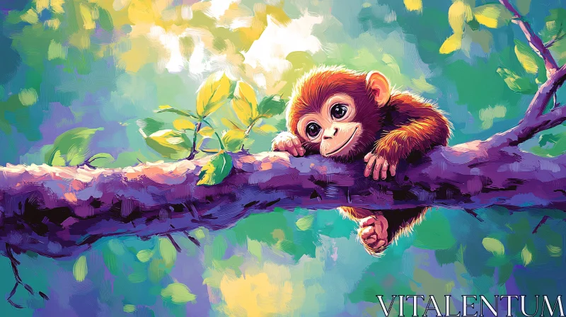 AI ART Joyful Monkey on a Branch