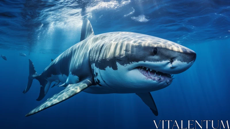 Great White Shark Swimming in the Ocean AI Image