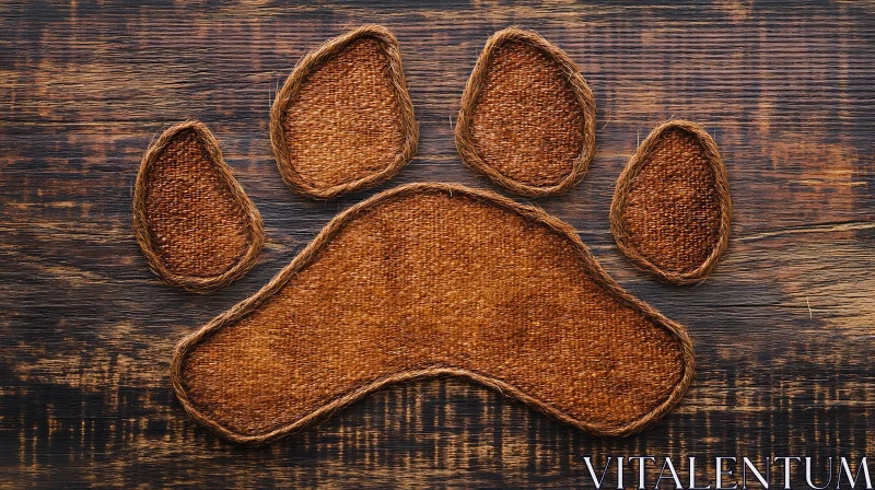 AI ART Woven Paw Print Art on Dark Wood