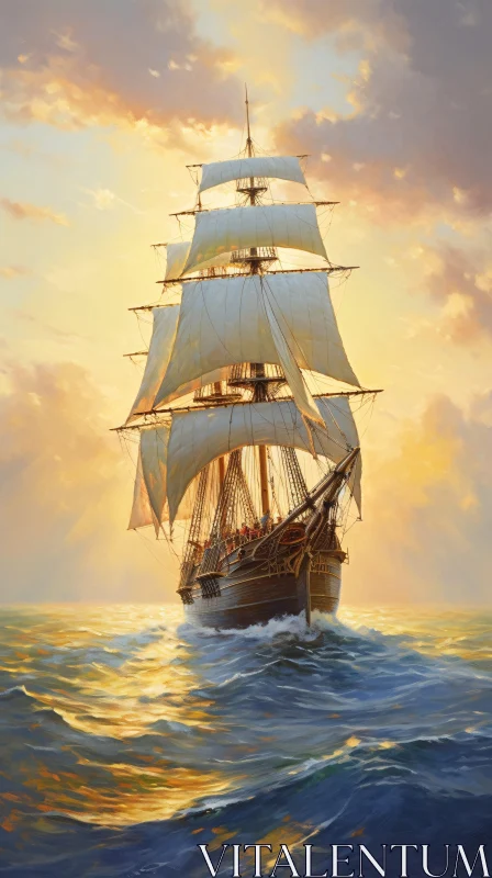 AI ART Sunset Ocean Sailboat Scene