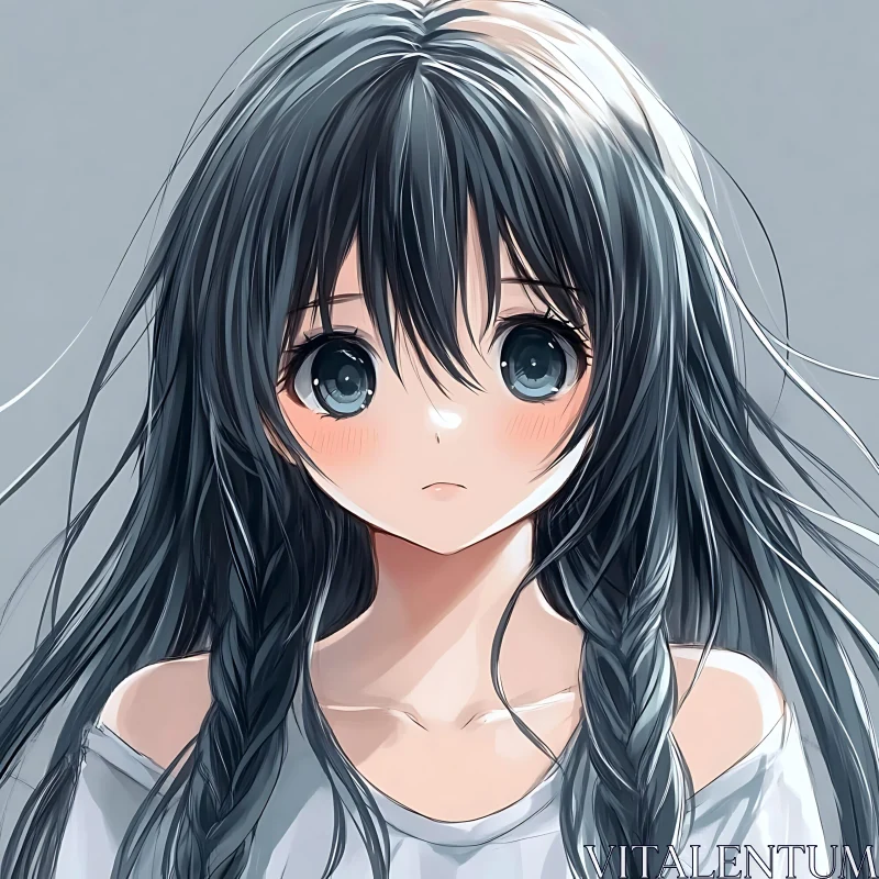 Contemplative Anime Girl with Braided Hair AI Image