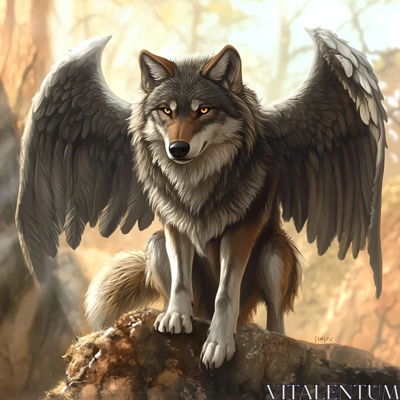 Mystical Winged Wolf in the Wild AI Image