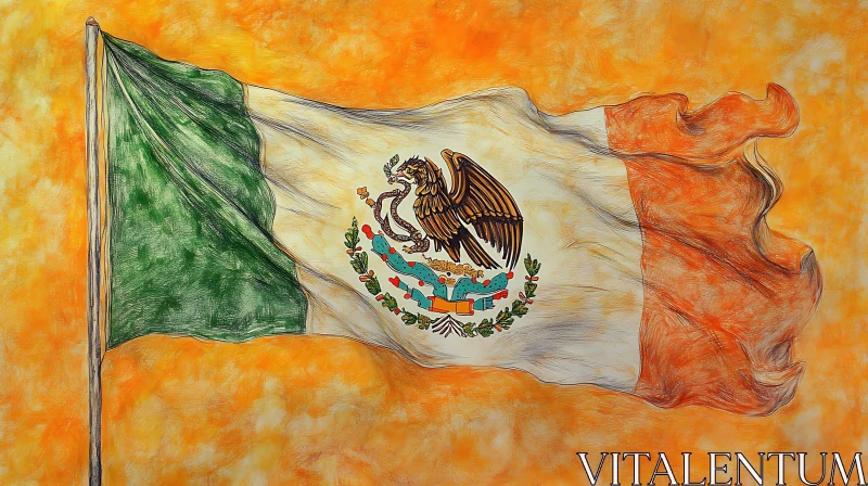 Mexican Flag Sketch on Orange AI Image