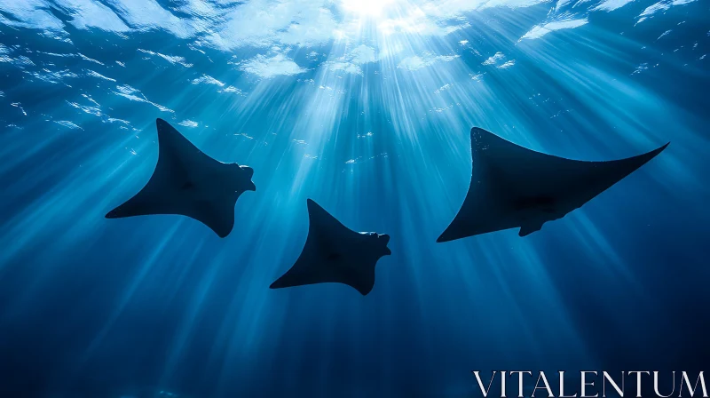 AI ART Underwater Scene with Manta Rays