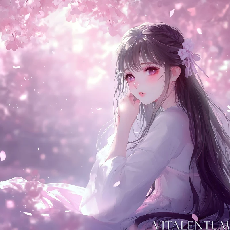 Anime Girl in Dreamy Spring Setting AI Image