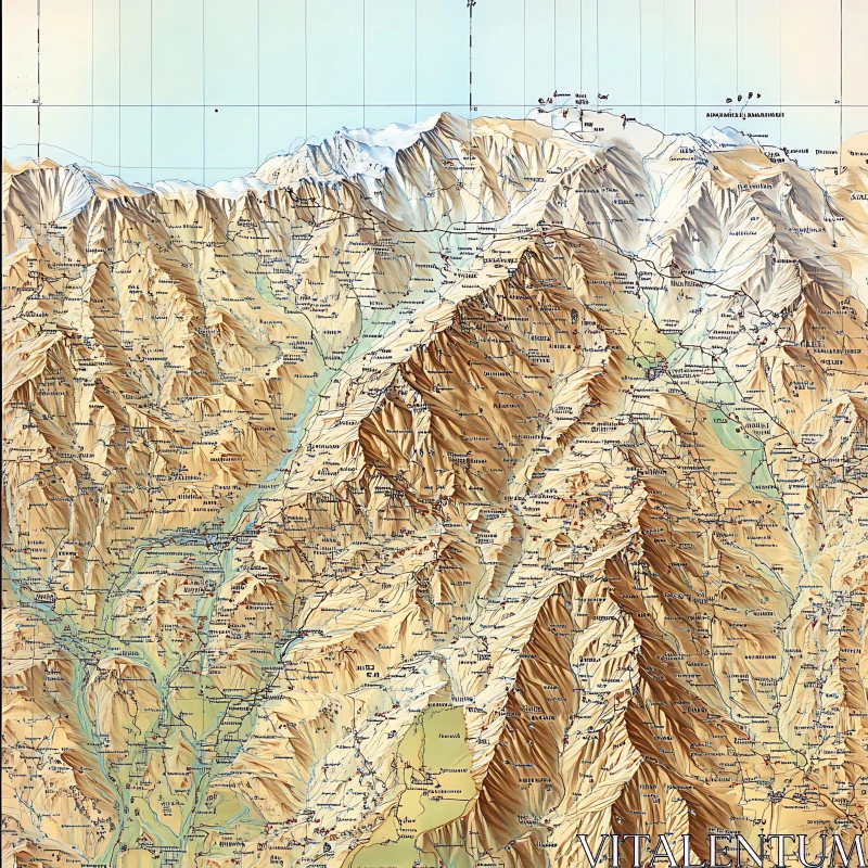 AI ART Mountain Topography Relief Map