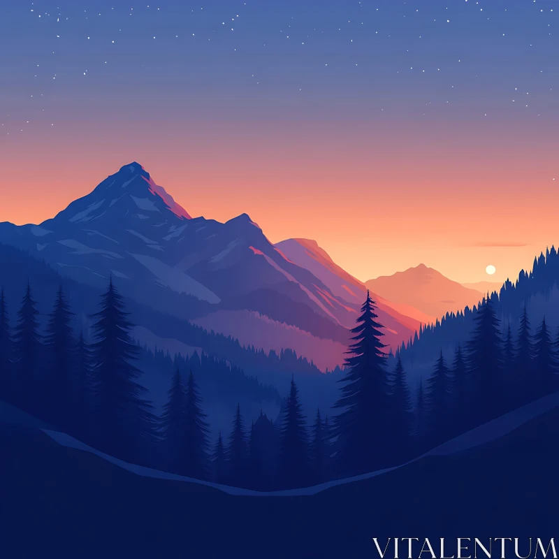 AI ART Peaceful Mountain View at Sunset