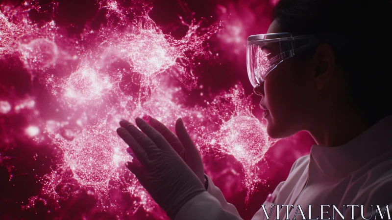AI ART Future Tech: Scientist and Glowing Particles
