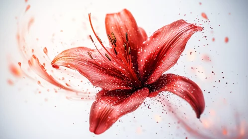 Intricate Red Lily with Water Droplets