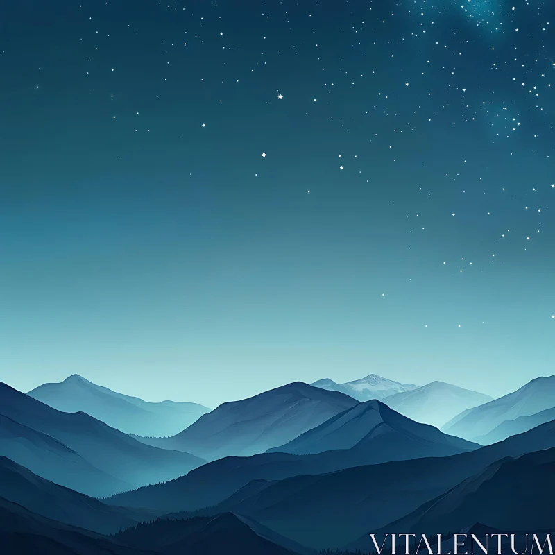 Night Sky Mountain Range AI Image