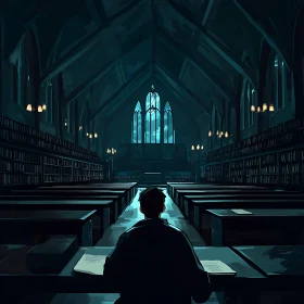Library Interior with a Person Studying