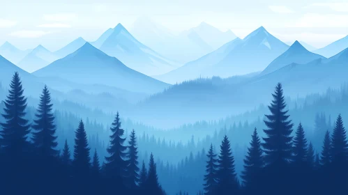 Misty Blue Mountains and Evergreen Forest