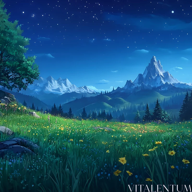 AI ART Starlit Mountain Field