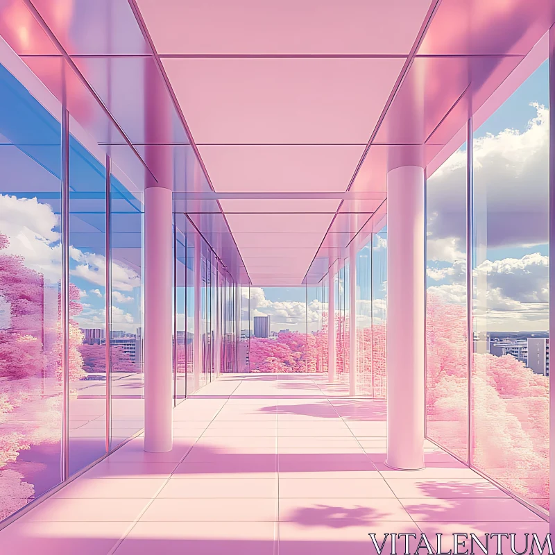 Minimalist Glass Hallway with Soft Pastel Colors AI Image