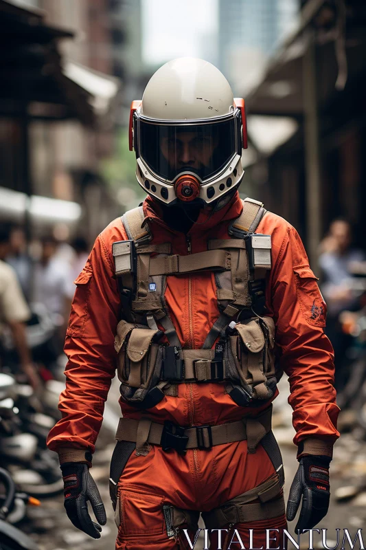 Futuristic Space Suit in City Alley AI Image