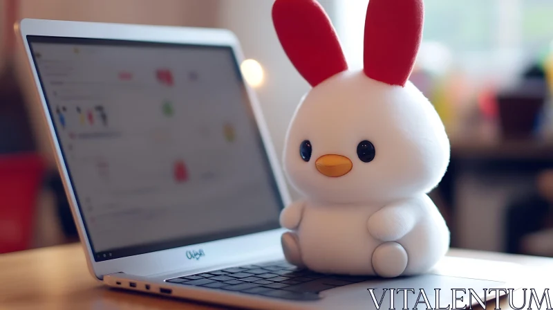 Plush Bunny on Computer AI Image