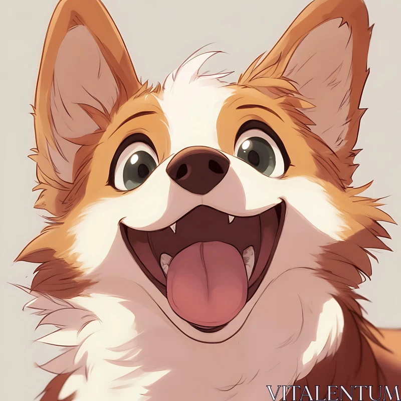 Happy Cartoon Puppy Close-Up AI Image