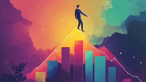 Man Standing on Graph Peak Illustration