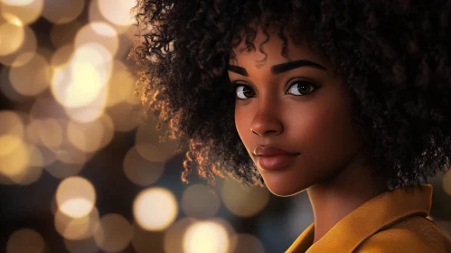 Portrait of a Curly-Haired Woman with Bokeh Lights