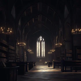 Historical Gothic Library with Vaulted Ceilings and Bookshelves