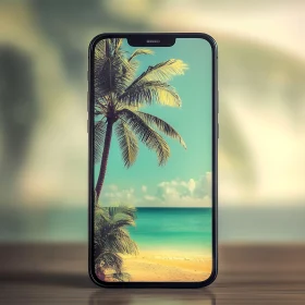 Mobile Phone Displaying Beach Paradise