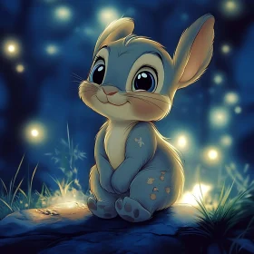 Whimsical Bunny Portrait in Dreamy Night