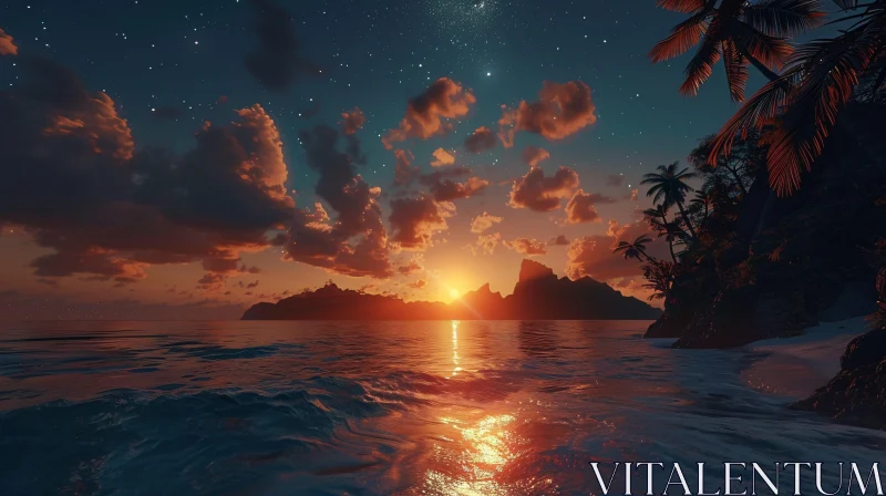 AI ART Tranquil Sunset Over Tropical Island