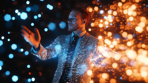 Futuristic Man with Glowing Particles