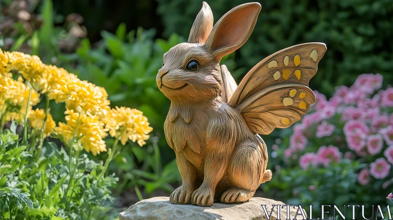 AI ART Whimsical Winged Bunny Garden Ornament