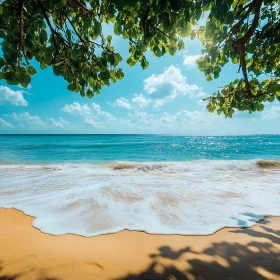 Seascape with Green Foliage and Blue Ocean