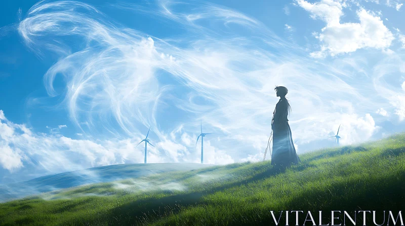 AI ART Green Field with Wind Turbines