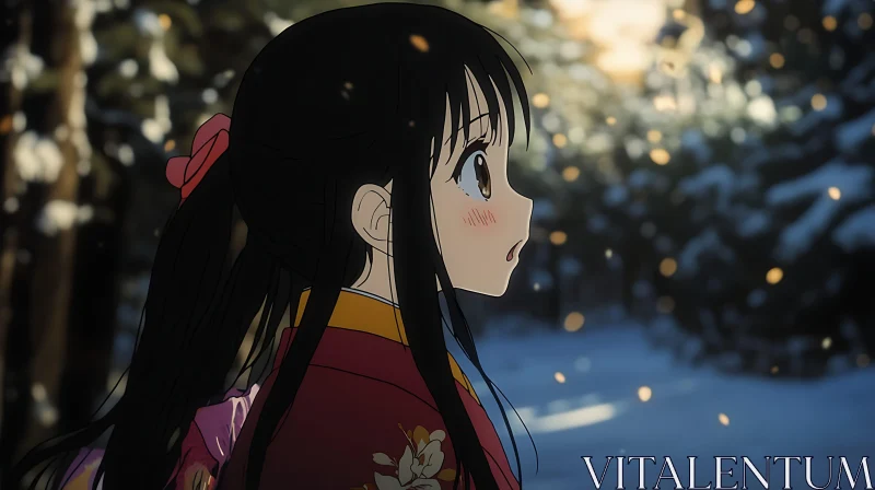 Serene Winter Anime Scene AI Image