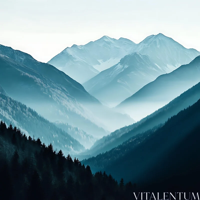 Misty Mountain Peaks Serenity AI Image