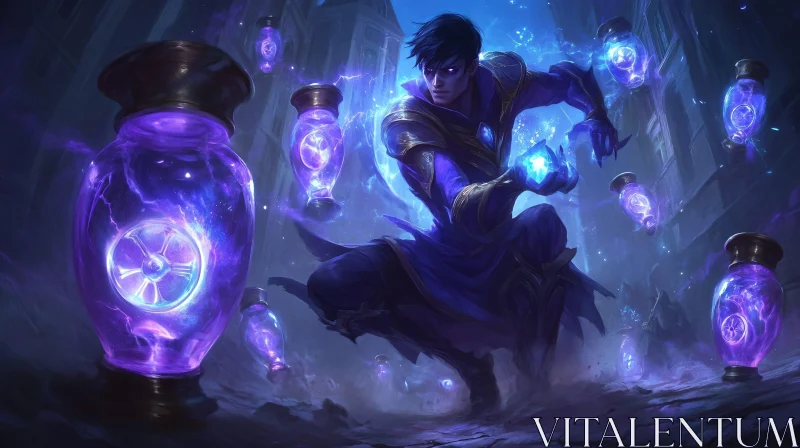 Mystical Man and Glowing Orbs AI Image