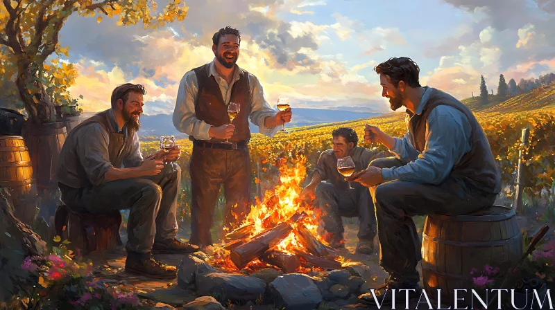 Men Celebrating with Wine in Vineyard AI Image