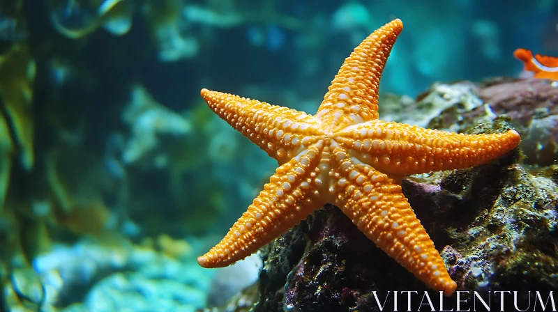 AI ART Orange Starfish on Rock in Ocean