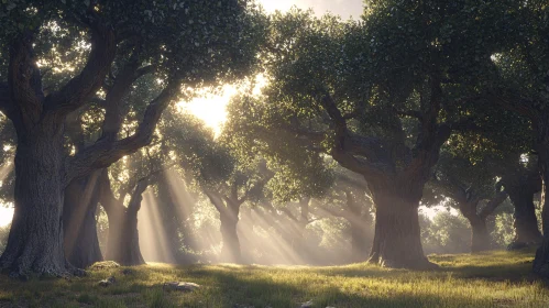 Golden Sunlight in Verdant Forest