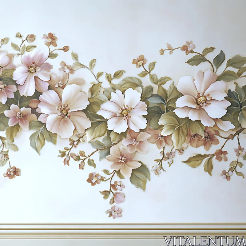 AI ART Delicate Pastel Flowers on Vintage Wall