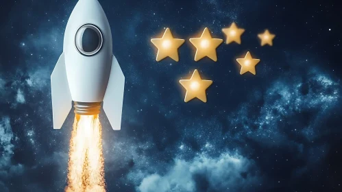 Rocket Taking Off with Stars
