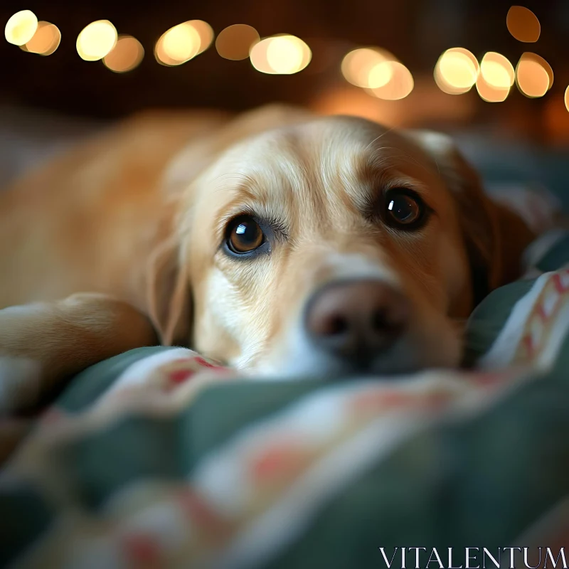 Adorable Dog Close-up with Warm Lights AI Image