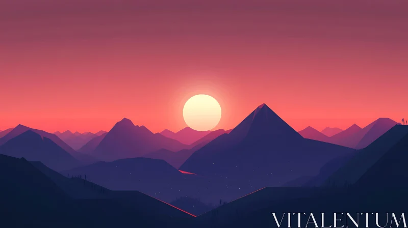 Layered Mountains at Sunset AI Image