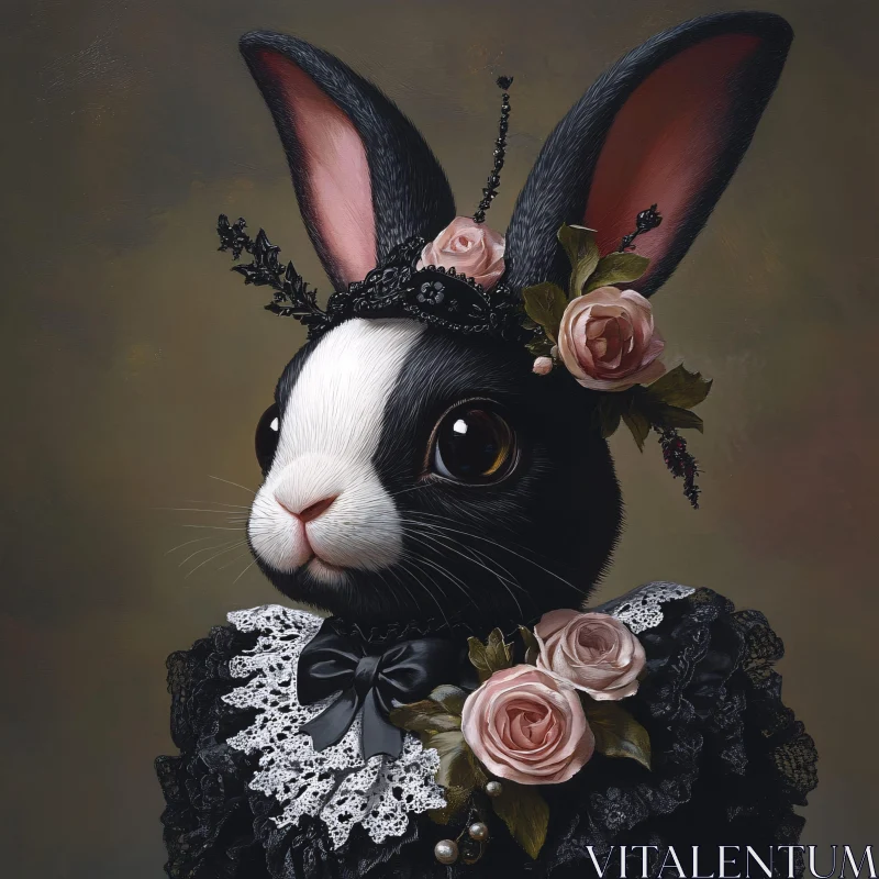 AI ART Bunny in Lace and Roses Portrait