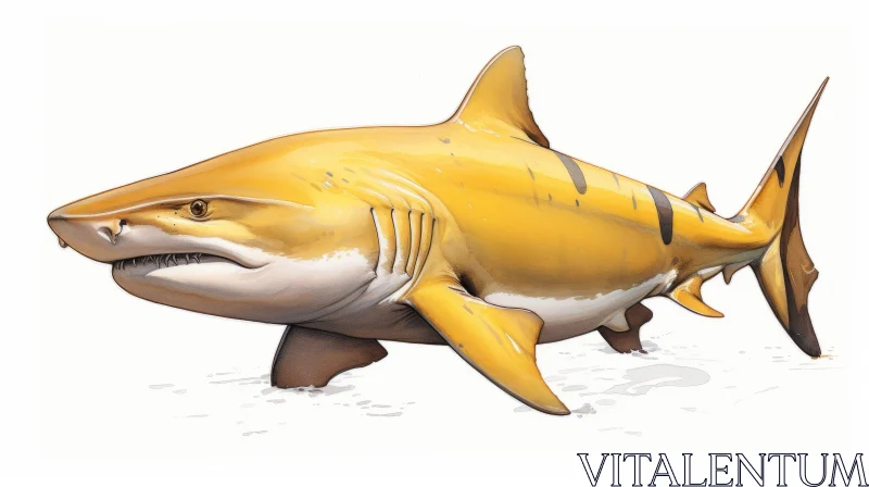 Prehistoric Inspired Shark Illustration in Orange and Gold AI Image
