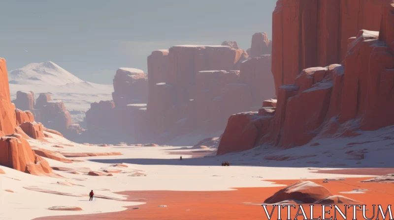 Serene Desert Landscape with Snowy Mountains Artwork AI Image