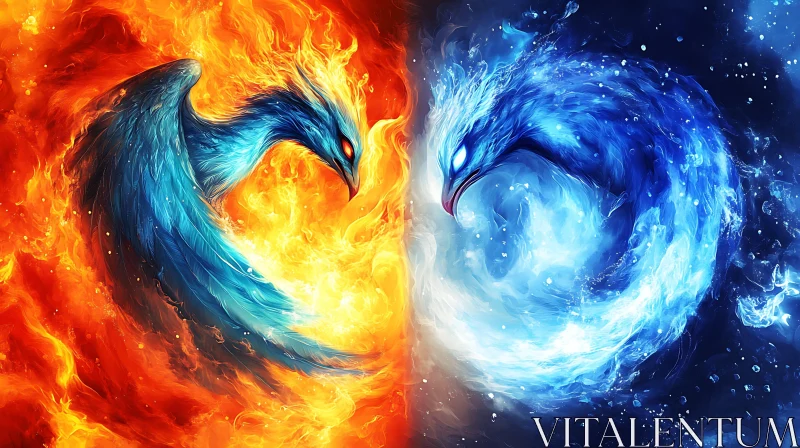 Elemental Phoenix Confrontation Art AI Image