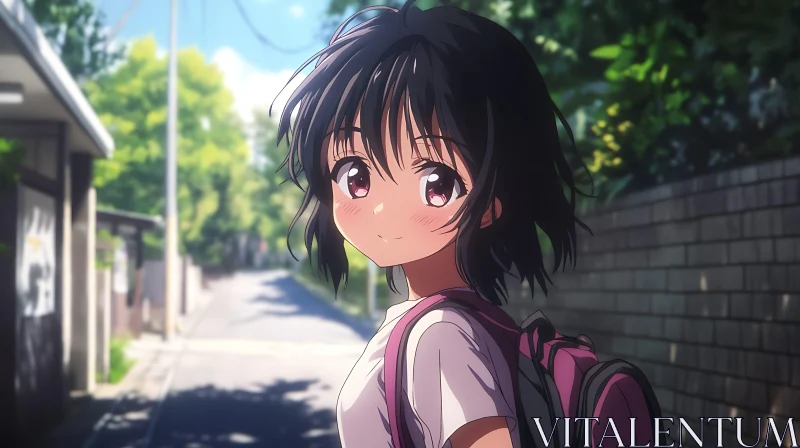 Anime Girl in Sunlit Street AI Image